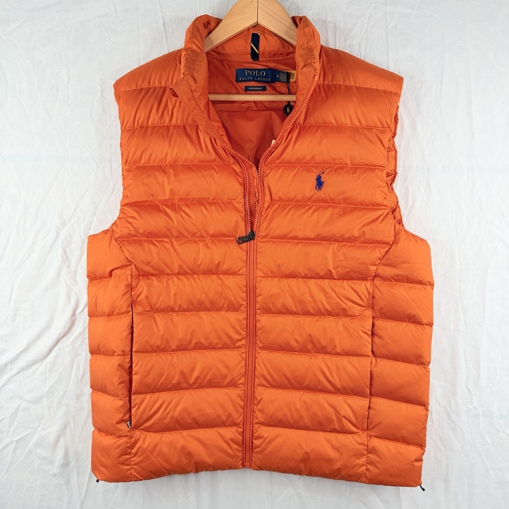 Polo Ralph Lauren men's vest Orange Packable Puffer Vest, SZ-M, Quilted NWT